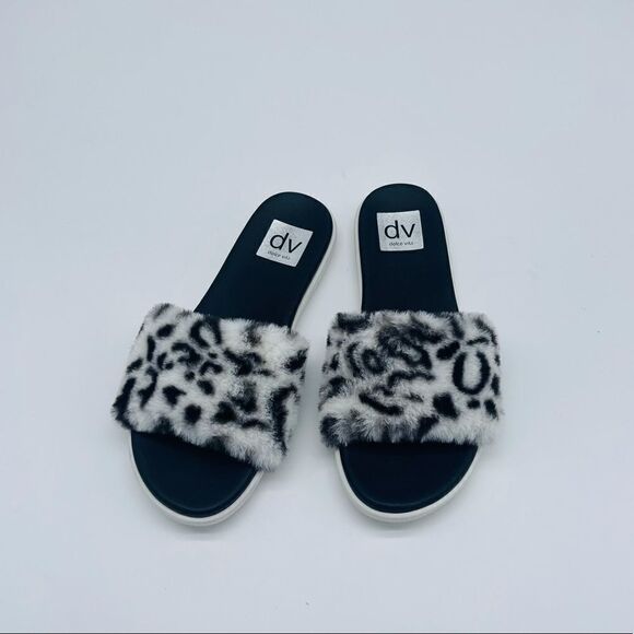 DV by Dolce Vita Women's Black and White Furry Slide Sandals - Picture 1 of 4